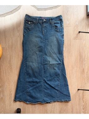 Y2K Blue Asphalt Denim Long Flare Skirt Size 11